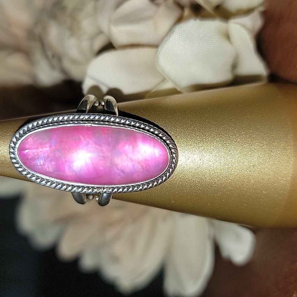 Solid Sterling Silver Pink Moonstone Ring Size 8 … - image 5